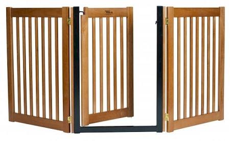 Walk Through 3 Panel Free Standing Pet Gate - Mahogany