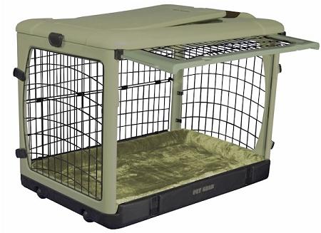 Deluxe Steel Dog Crate With Bolster Pad  - Medium-sage