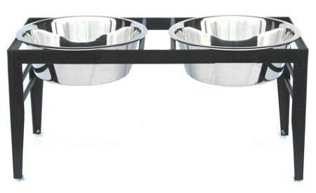 Chariot Double Elevated Dog Bowl - Medium-black