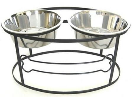 Bone Raised Double Dog Bowl - Large-black