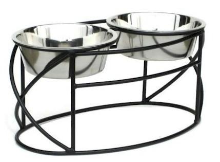 Oval Cross Double Raised Feeder - Large-black