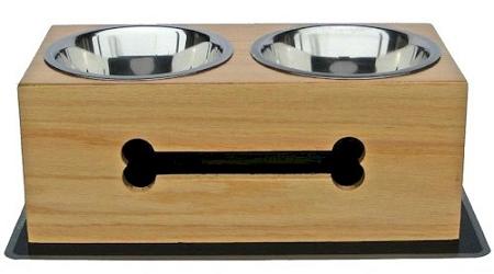 Wooden Bone Elevated Dog Bowls - Large